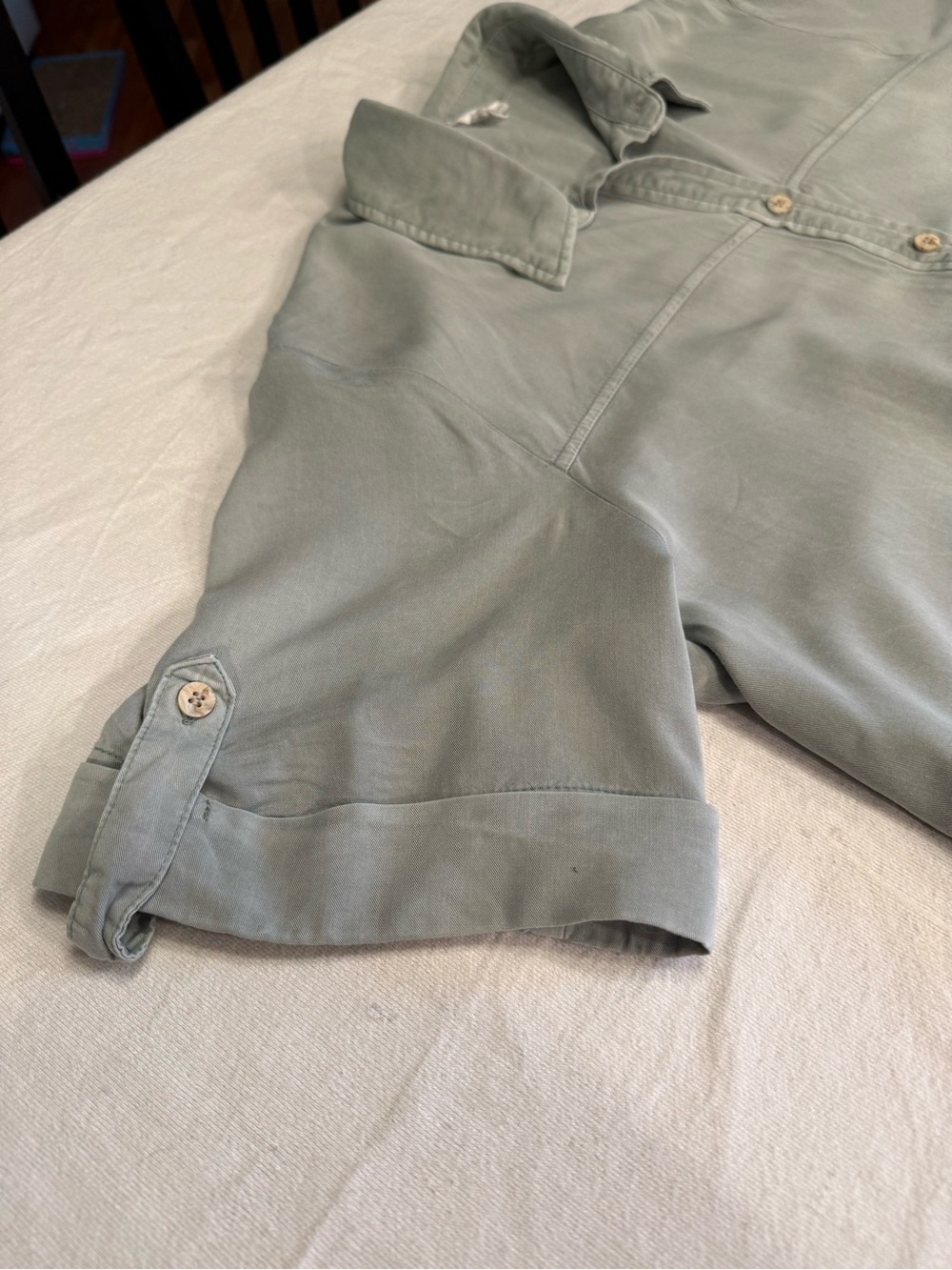 Jane and Delancey Relaxed Rayon and Tencel Blend Button-Down Shirt in Sage - Picture 7 of 9